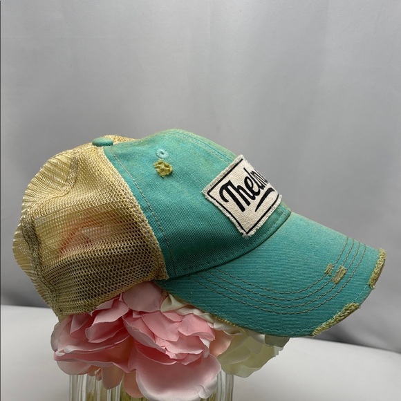 Thelma Distressed Aqua Cap - Picture 2 of 9